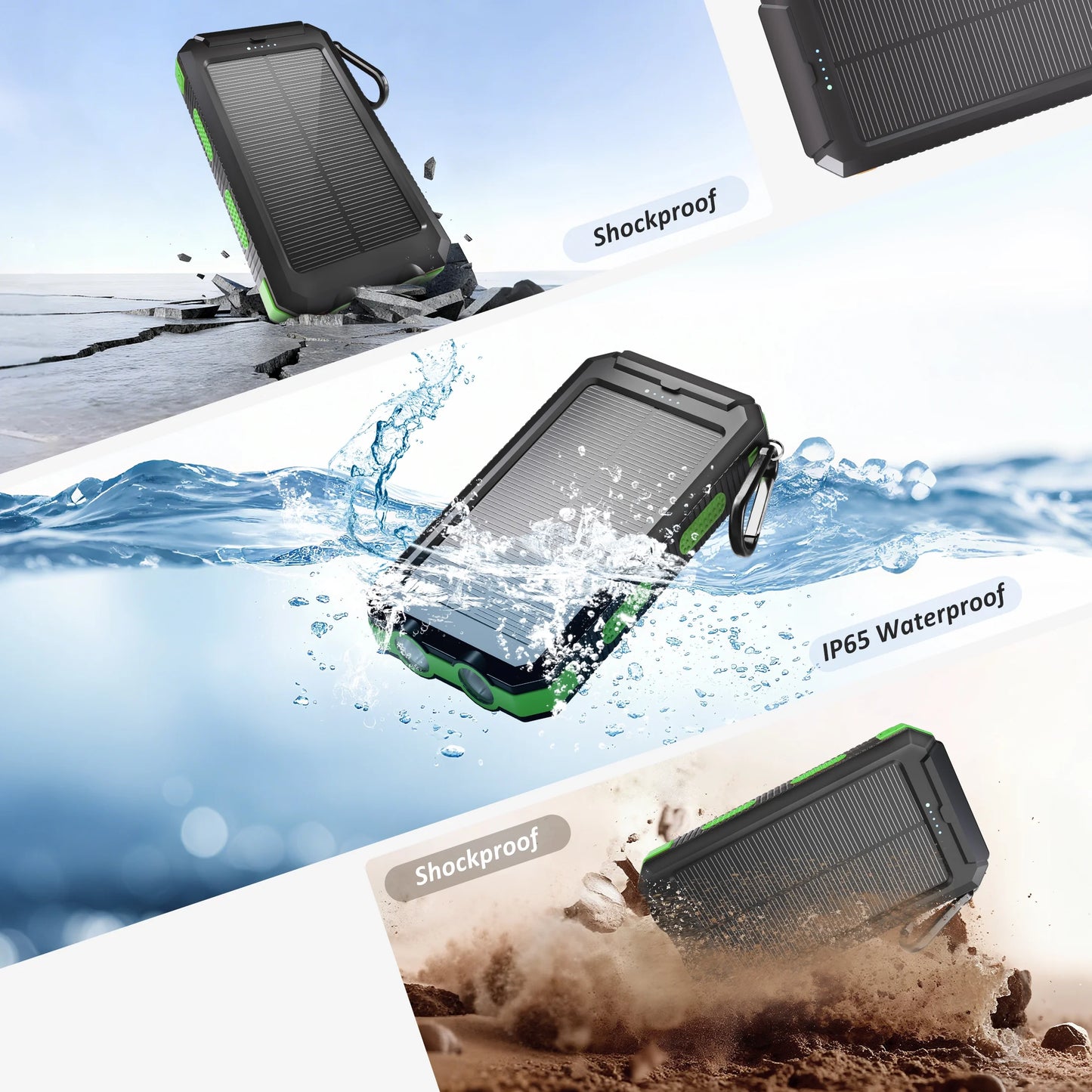 Solpowben 20000Mah Solar Power Bank Compatible for Cell Phone Iphone, Portable Charger with Dual 5V USB Ports & 2 Flashlights & Compass for Outdoor Camping Hiking (Green)