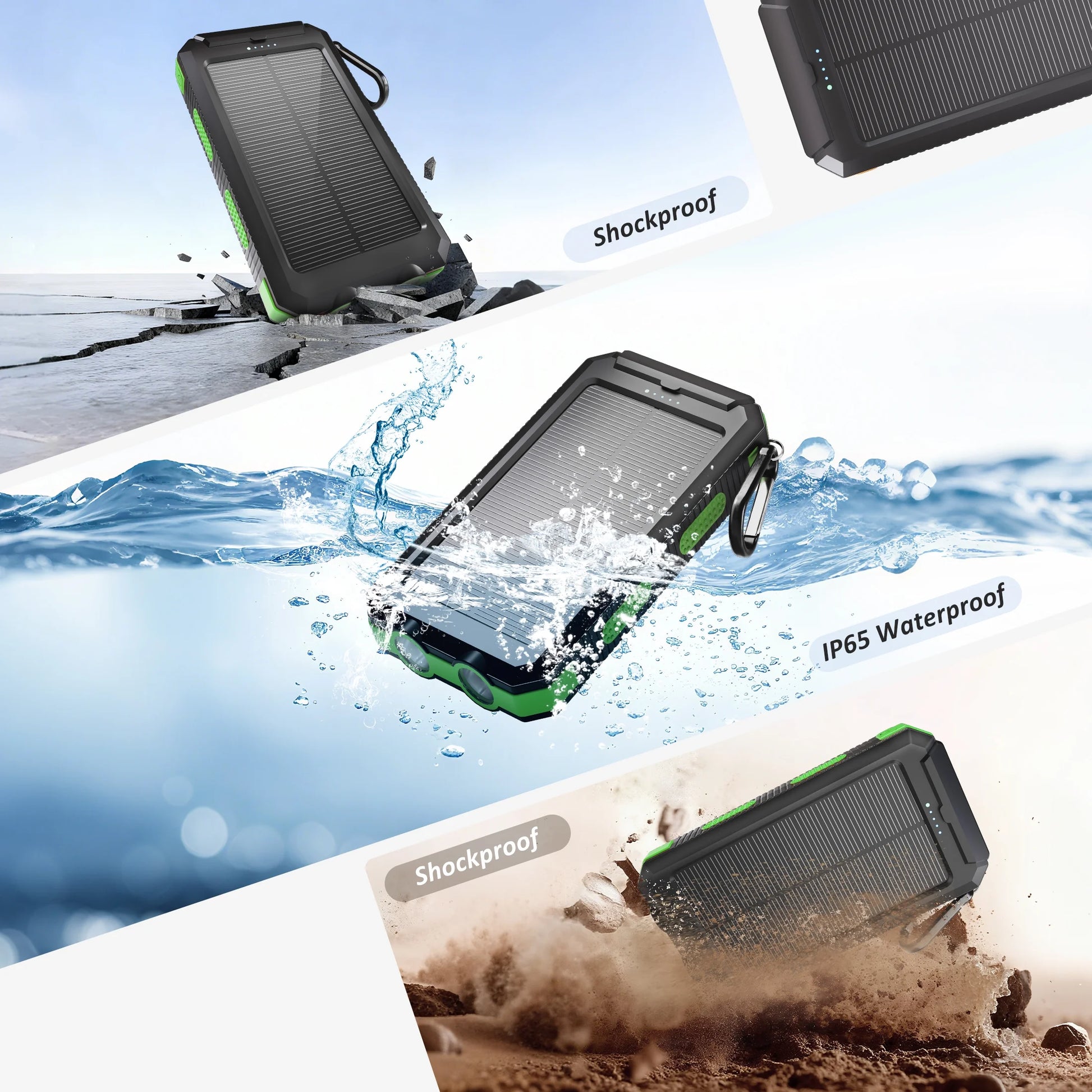 Solpowben 20000Mah Solar Power Bank Compatible for Cell Phone Iphone, Portable Charger with Dual 5V USB Ports & 2 Flashlights & Compass for Outdoor Camping Hiking (Green)