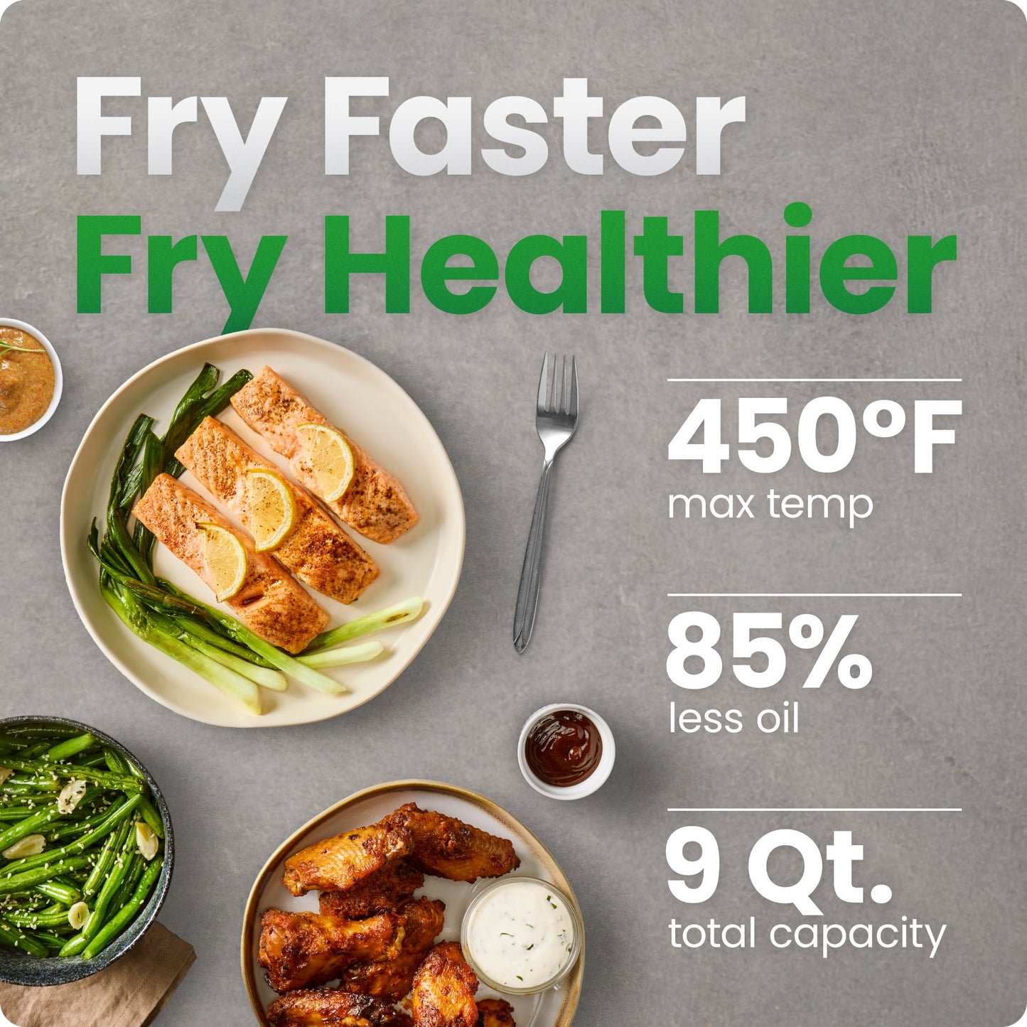 9-Quart Turbofry Dual Basket Air Fryer with 4 Cooking Functions, 450°F Max Temp - Black