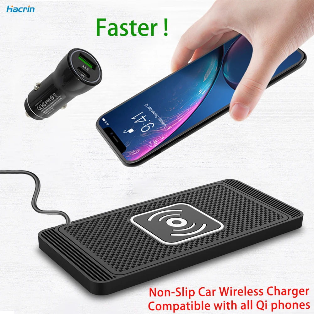 Wireless Charger for Iphone 15 14 Pro Max Samsung Galaxy S23 Xiaomi Huawei Fast Charging Non-Slip Pad Car Wireless Charger