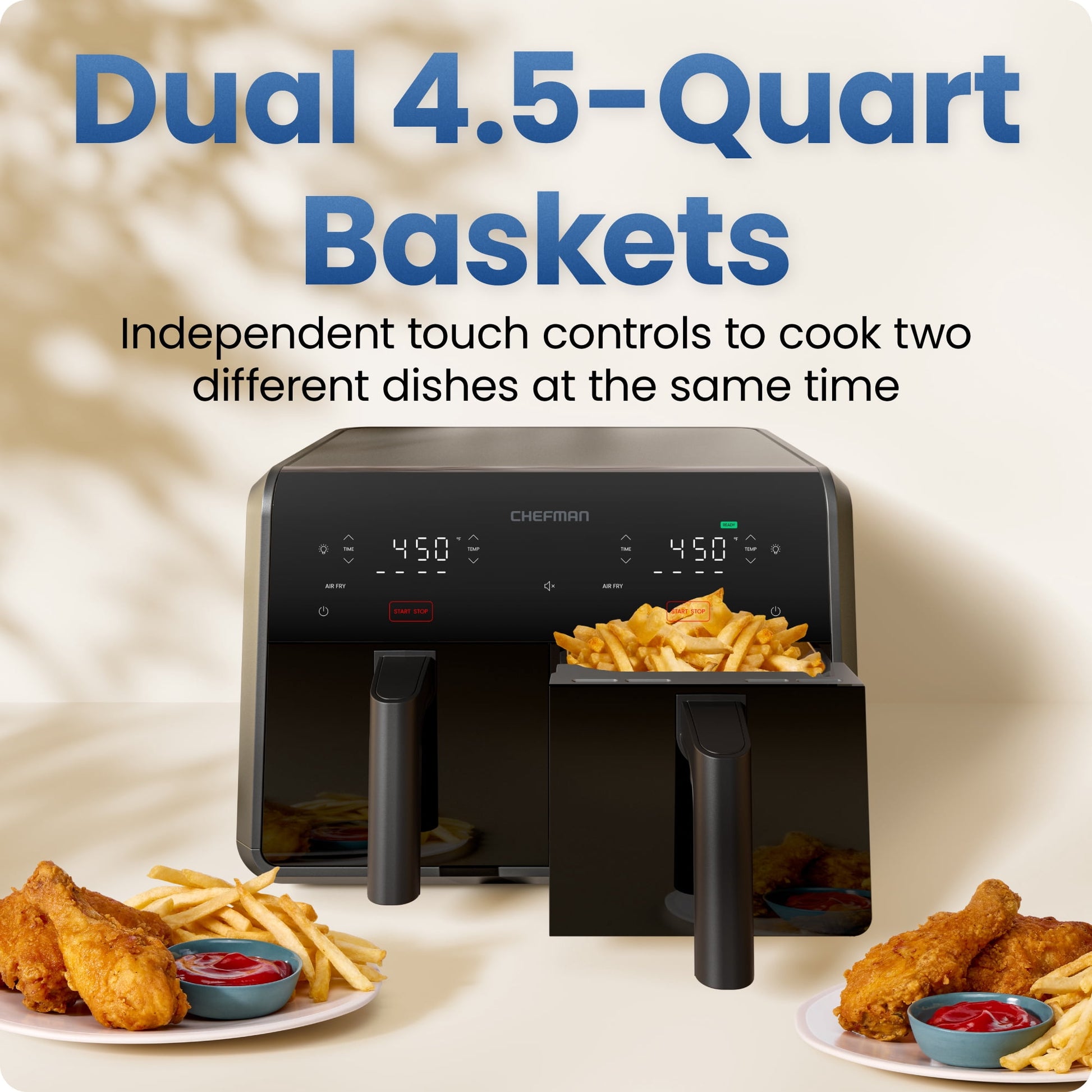 9-Quart Turbofry Dual Basket Air Fryer with 4 Cooking Functions, 450°F Max Temp - Black