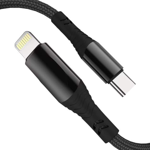 USB-C to 8-Pin Connector Cable, 3-Pack, 1m/3ft, Fast Charging, Nylon Braided, Black, Compatible with iPhone 14 13 12 11 Pro Max XR, iPad Air