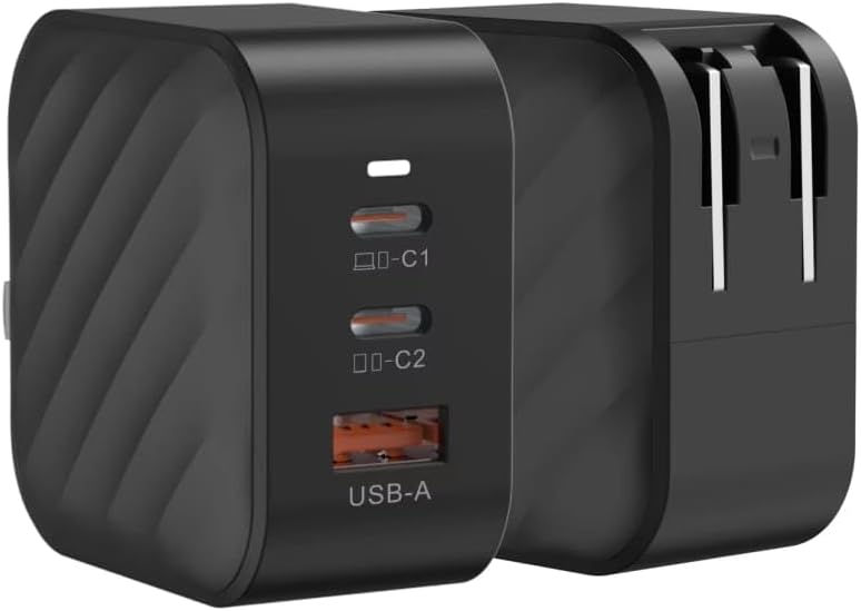65W 3-Port Wall Charger with Dual USB-C & USB-A, Fast Charging Power Adapter compatible with iPhone, Android, iPad & Tablets