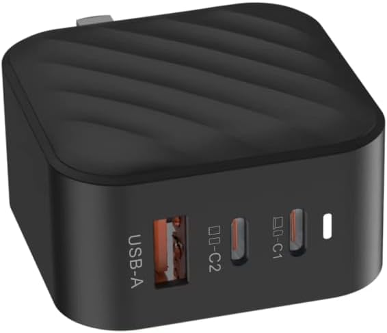 65W 3-Port Wall Charger with Dual USB-C & USB-A, Fast Charging Power Adapter compatible with iPhone, Android, iPad & Tablets