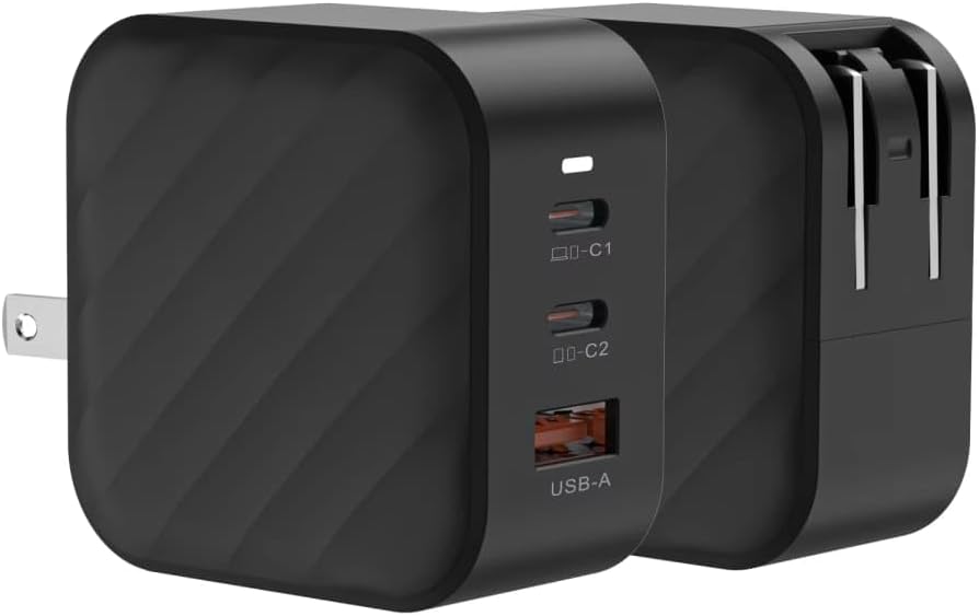 65W 3-Port Wall Charger with Dual USB-C & USB-A, Fast Charging Power Adapter compatible with iPhone, Android, iPad & Tablets