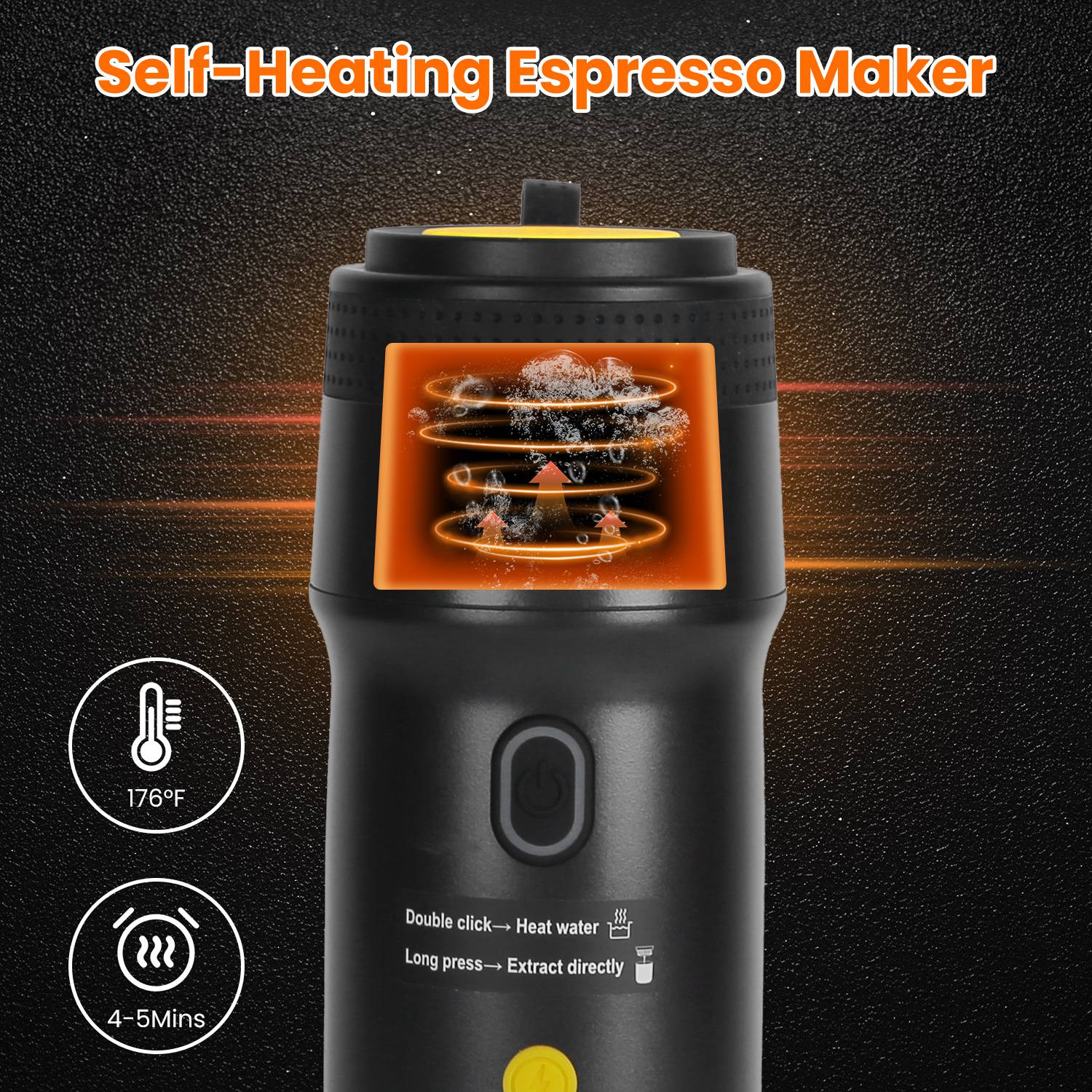 1Pc Portable Electric Espresso Machine Cordless Coffee Maker Self Heating Car Espresso Maker with anti Dry Burn Fit for Ground Coffee NS DG Capsules for Car Camping Hiking RV Home Office
