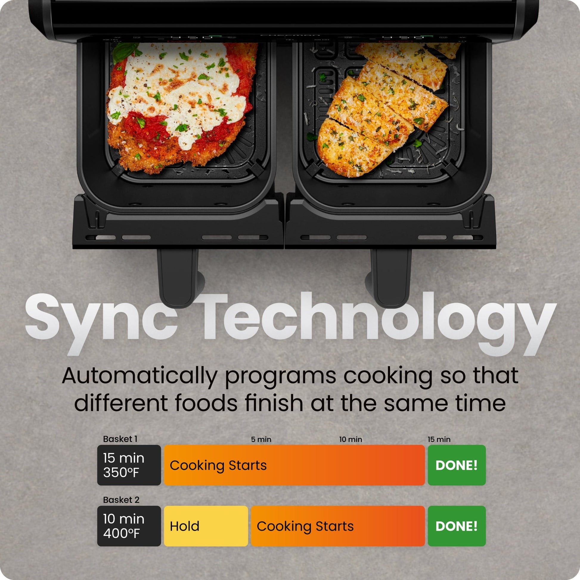 9-Quart Turbofry Dual Basket Air Fryer with 4 Cooking Functions, 450°F Max Temp - Black