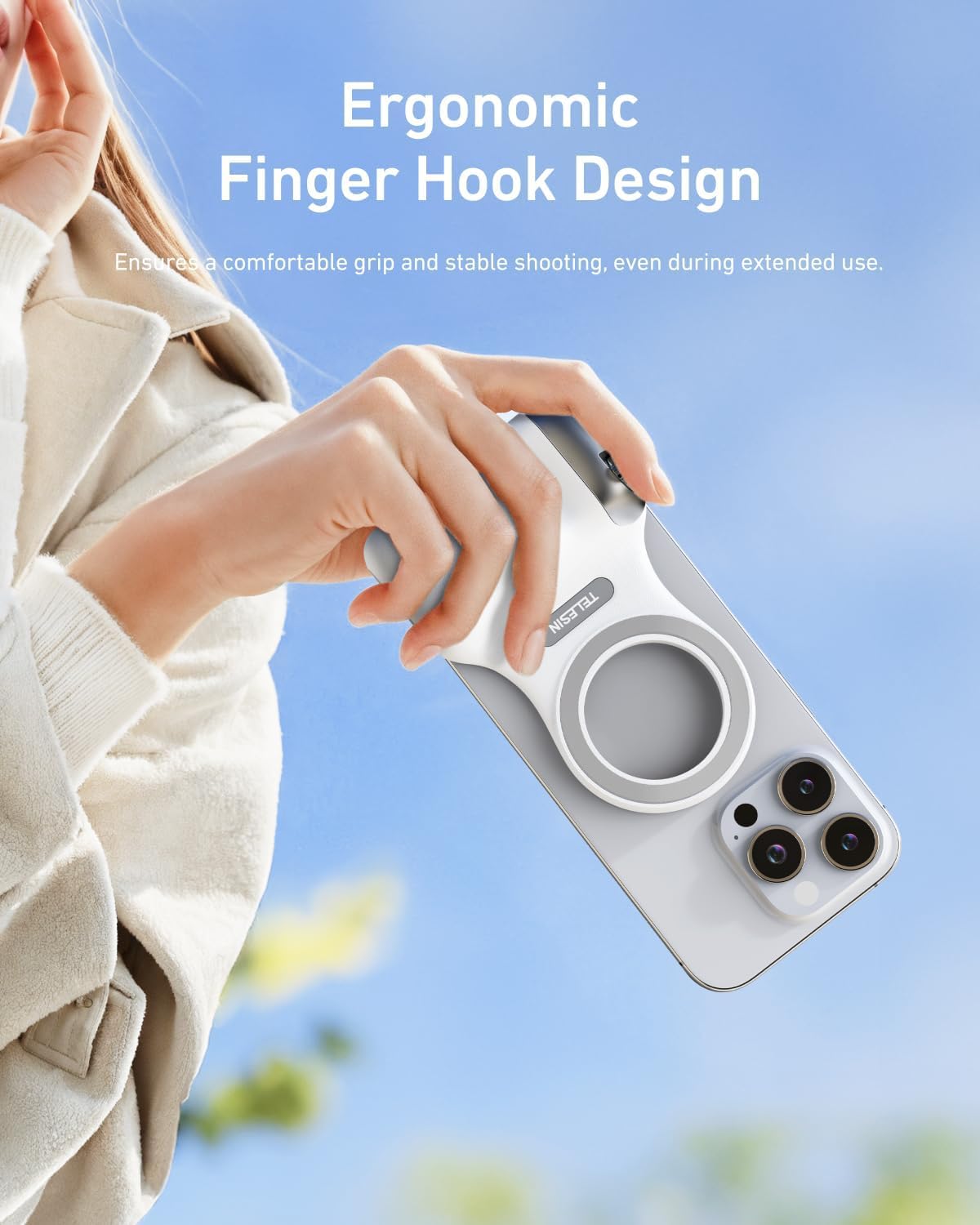 Fun Shot Magnetic Phone Camera Grip with C03 Magnetic Selfie Light (White) Creator Bundle Kit Compatible for Iphone Magsafe & Android Selfies/Photography/Tiktok/Zoom Calls/Video Conference