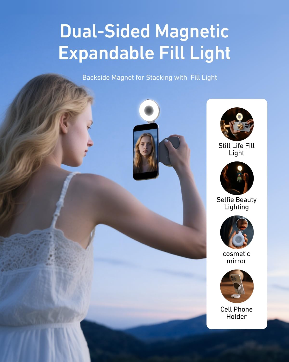 Fun Shot Magnetic Phone Camera Grip with C03 Magnetic Selfie Light (White) Creator Bundle Kit Compatible for Iphone Magsafe & Android Selfies/Photography/Tiktok/Zoom Calls/Video Conference