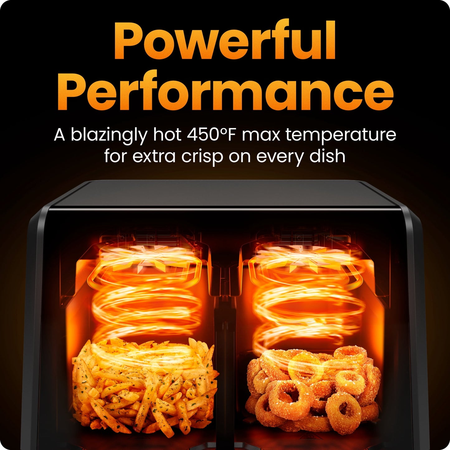 9-Quart Turbofry Dual Basket Air Fryer with 4 Cooking Functions, 450°F Max Temp - Black