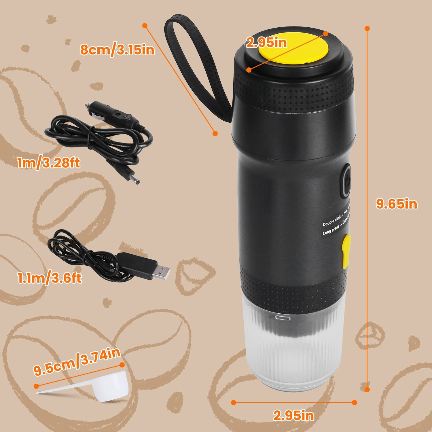 1Pc Portable Electric Espresso Machine Cordless Coffee Maker Self Heating Car Espresso Maker with anti Dry Burn Fit for Ground Coffee NS DG Capsules for Car Camping Hiking RV Home Office