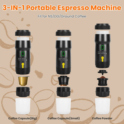 1Pc Portable Electric Espresso Machine Cordless Coffee Maker Self Heating Car Espresso Maker with anti Dry Burn Fit for Ground Coffee NS DG Capsules for Car Camping Hiking RV Home Office