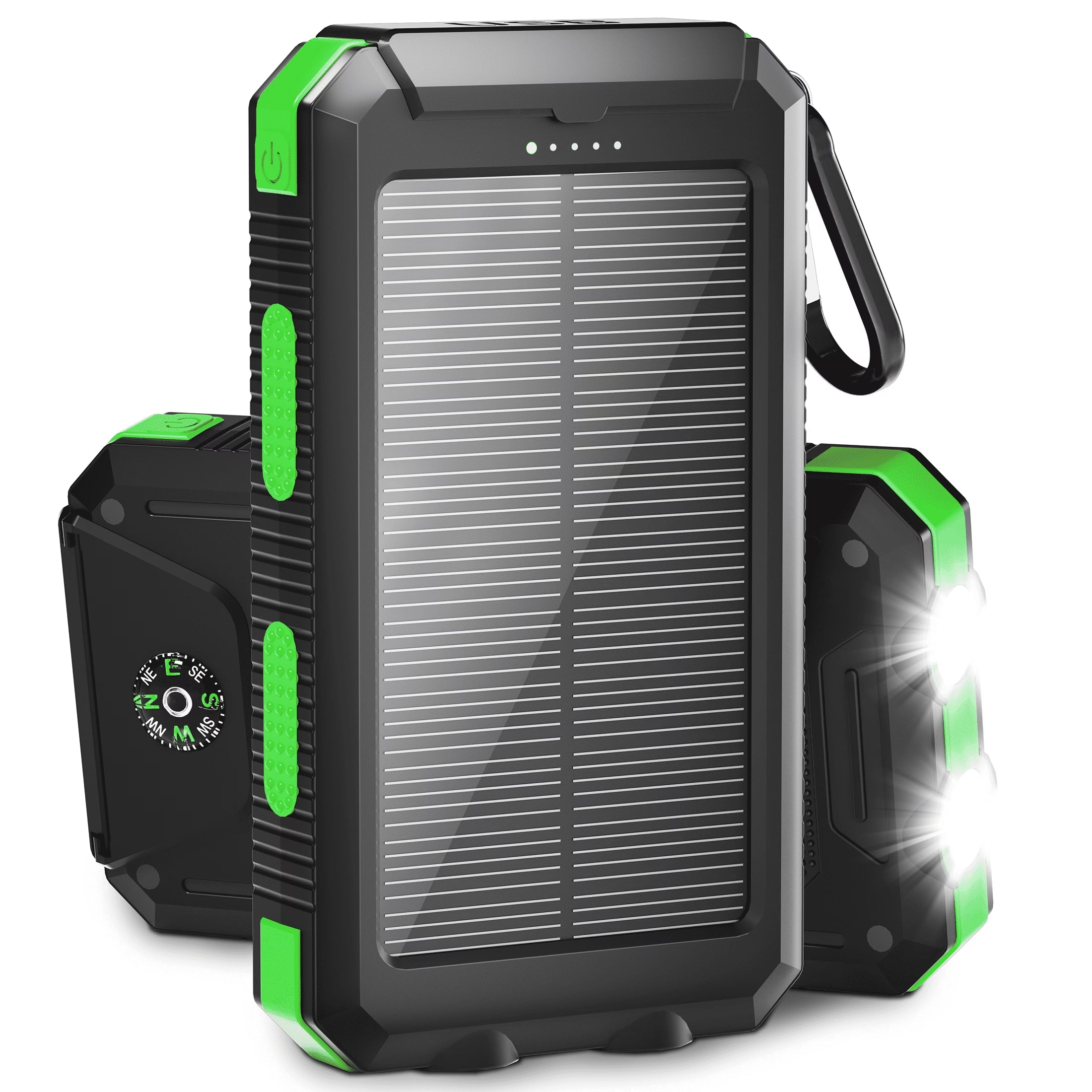 Solpowben 20000Mah Solar Power Bank Compatible for Cell Phone Iphone, Portable Charger with Dual 5V USB Ports & 2 Flashlights & Compass for Outdoor Camping Hiking (Green)