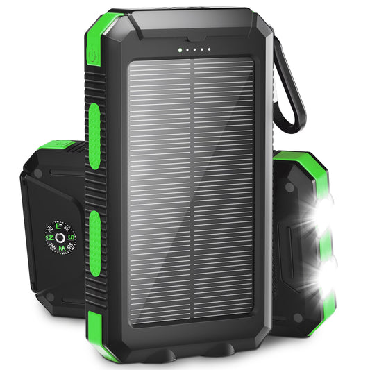 Solpowben 20000Mah Solar Power Bank Compatible for Cell Phone Iphone, Portable Charger with Dual 5V USB Ports & 2 Flashlights & Compass for Outdoor Camping Hiking (Green)