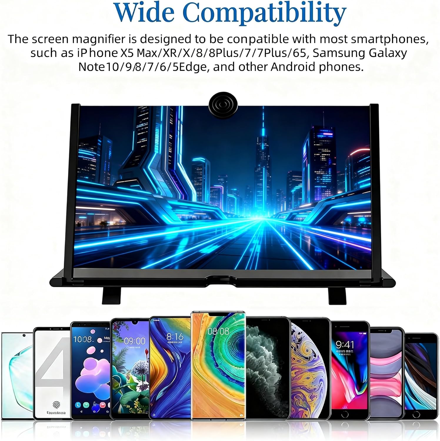 16-Inch Black Phone Screen Magnifier, Foldable Optical Enlarger for Movies & Gaming