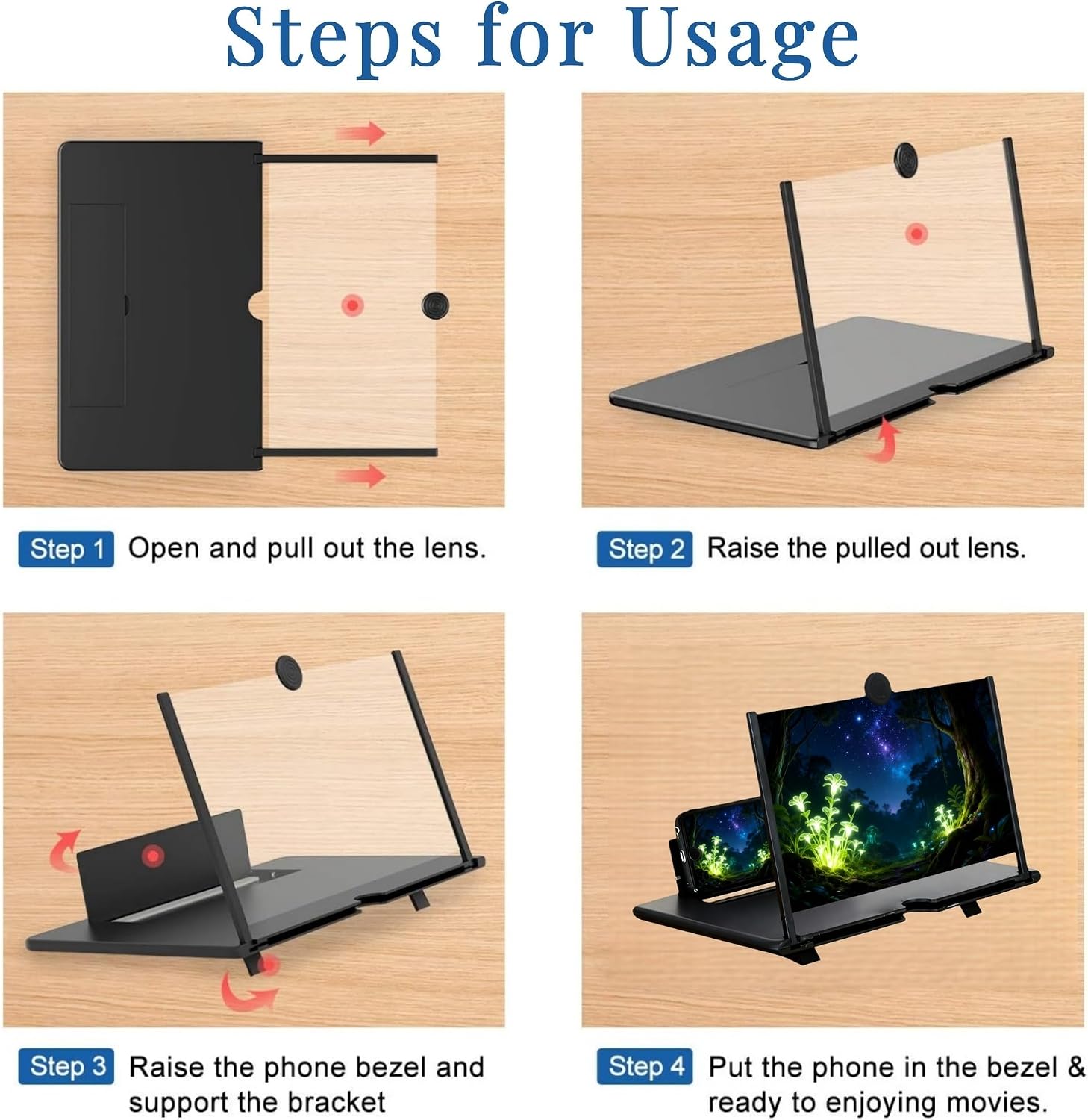 16-Inch Black Phone Screen Magnifier, Foldable Optical Enlarger for Movies & Gaming