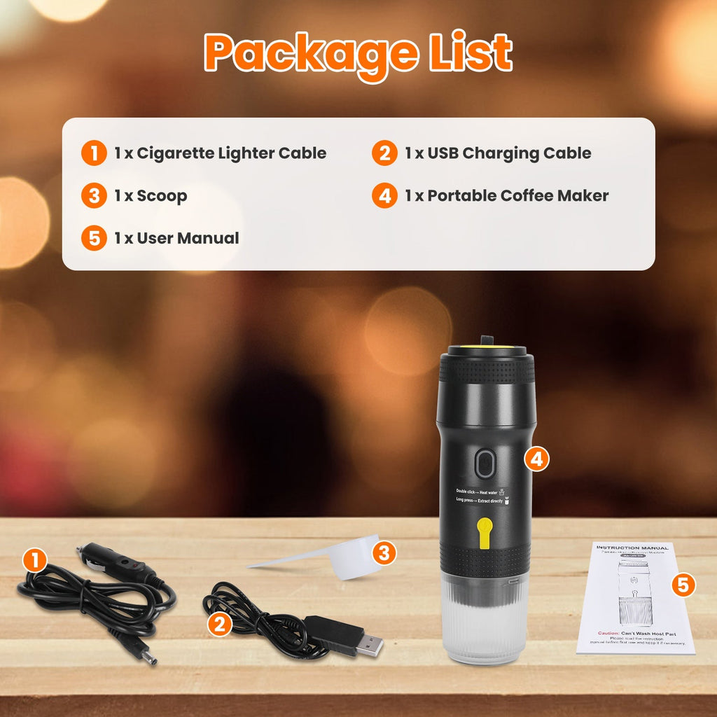 1Pc Portable Electric Espresso Machine Cordless Coffee Maker Self Heating Car Espresso Maker with anti Dry Burn Fit for Ground Coffee NS DG Capsules for Car Camping Hiking RV Home Office