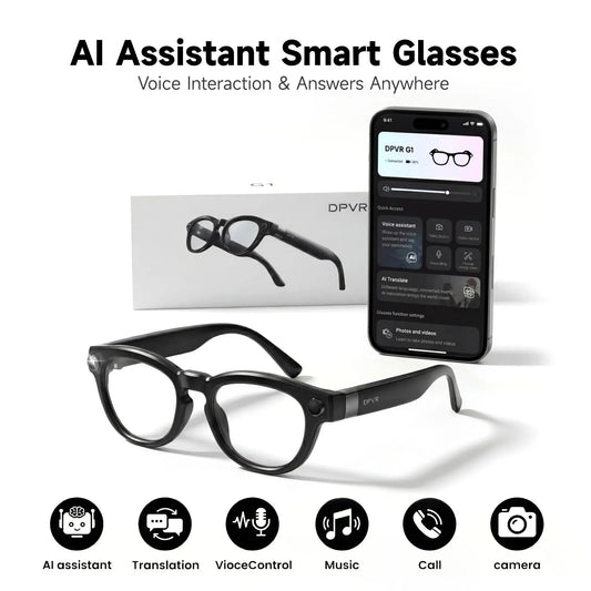 DPVR G1 Smart AI Glasses - Wearable Smart Glasses with 141-Language Translation, Smart Image Recognition, 1080P Offline Video Recording for Everyday Moments, Photochromic Lenses, Never Miss a Great Moment Again Camera BT, Ideal Father