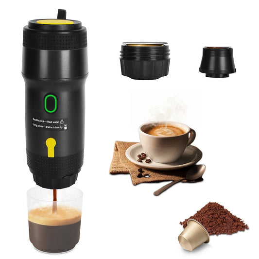 1Pc Portable Electric Espresso Machine Cordless Coffee Maker Self Heating Car Espresso Maker with anti Dry Burn Fit for Ground Coffee NS DG Capsules for Car Camping Hiking RV Home Office