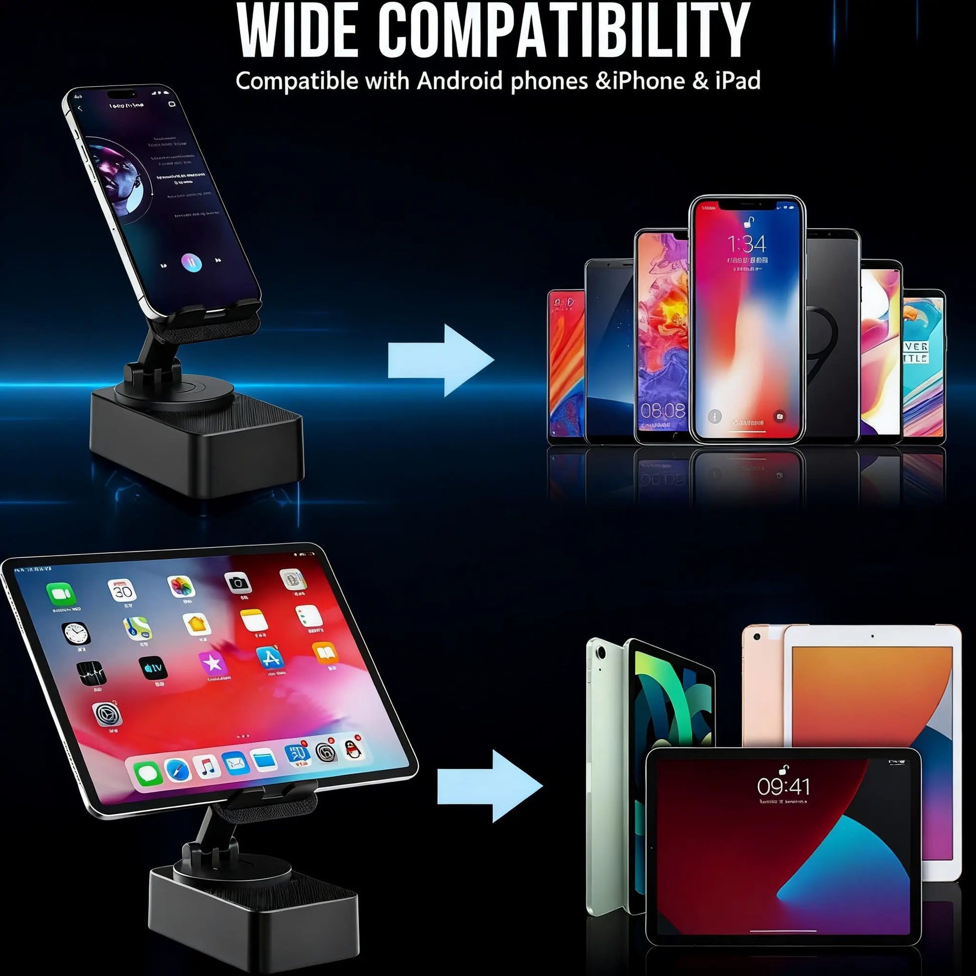 5 in 1 Multifunction Bluetooth Speaker Phone Holder with Colorful LED Light, Spinning Foldable Portable Charger for IOS Android Smartphone, Best Gift