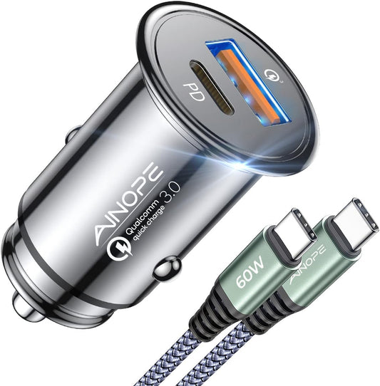 67.5W Car Charger USB C Fast Charge, PD 45W USB C Car Charger Fast Charging【Mini & Metal】 Cigarette Lighter Adapter USB-C Type C Car Charger for Iphone 17 16 15 Pro Max, for Samsung S26 S25