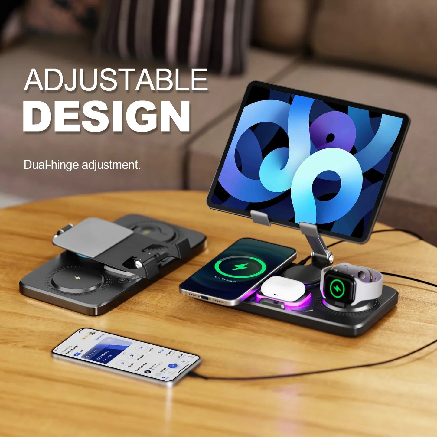 7 in 1 Wireless Charger Station Multiple Devices for Iphone Ipad Airpods and Apple Watch-Iphone Fast Charge Night Lamp Clock