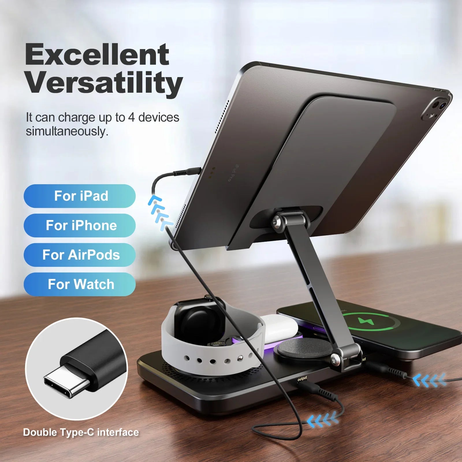7 in 1 Wireless Charger Station Multiple Devices for Iphone Ipad Airpods and Apple Watch-Iphone Fast Charge Night Lamp Clock