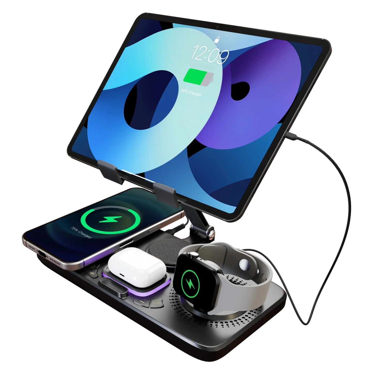 7 in 1 Wireless Charger Station Multiple Devices for Iphone Ipad Airpods and Apple Watch-Iphone Fast Charge Night Lamp Clock