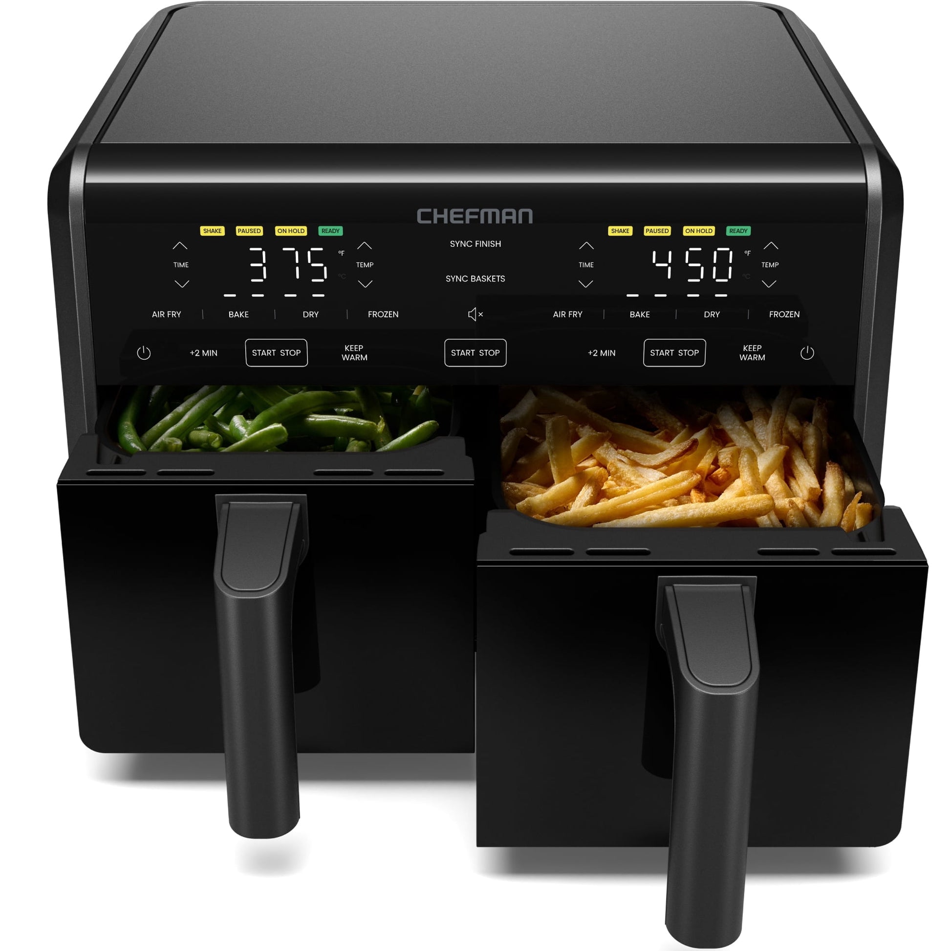 9-Quart Turbofry Dual Basket Air Fryer with 4 Cooking Functions, 450°F Max Temp - Black
