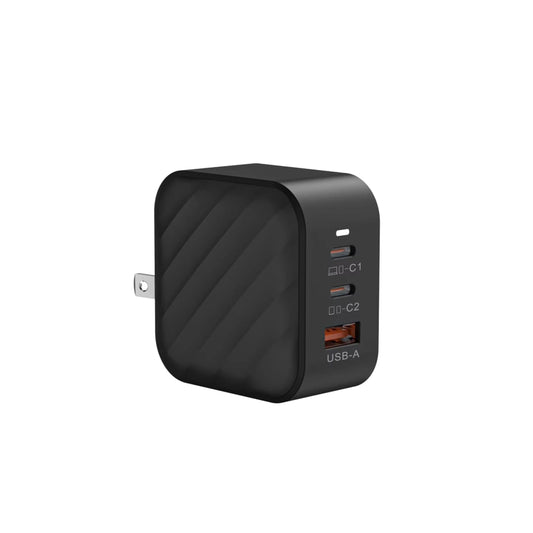 65W 3-Port Wall Charger with Dual USB-C & USB-A, Fast Charging Power Adapter compatible with iPhone, Android, iPad & Tablets
