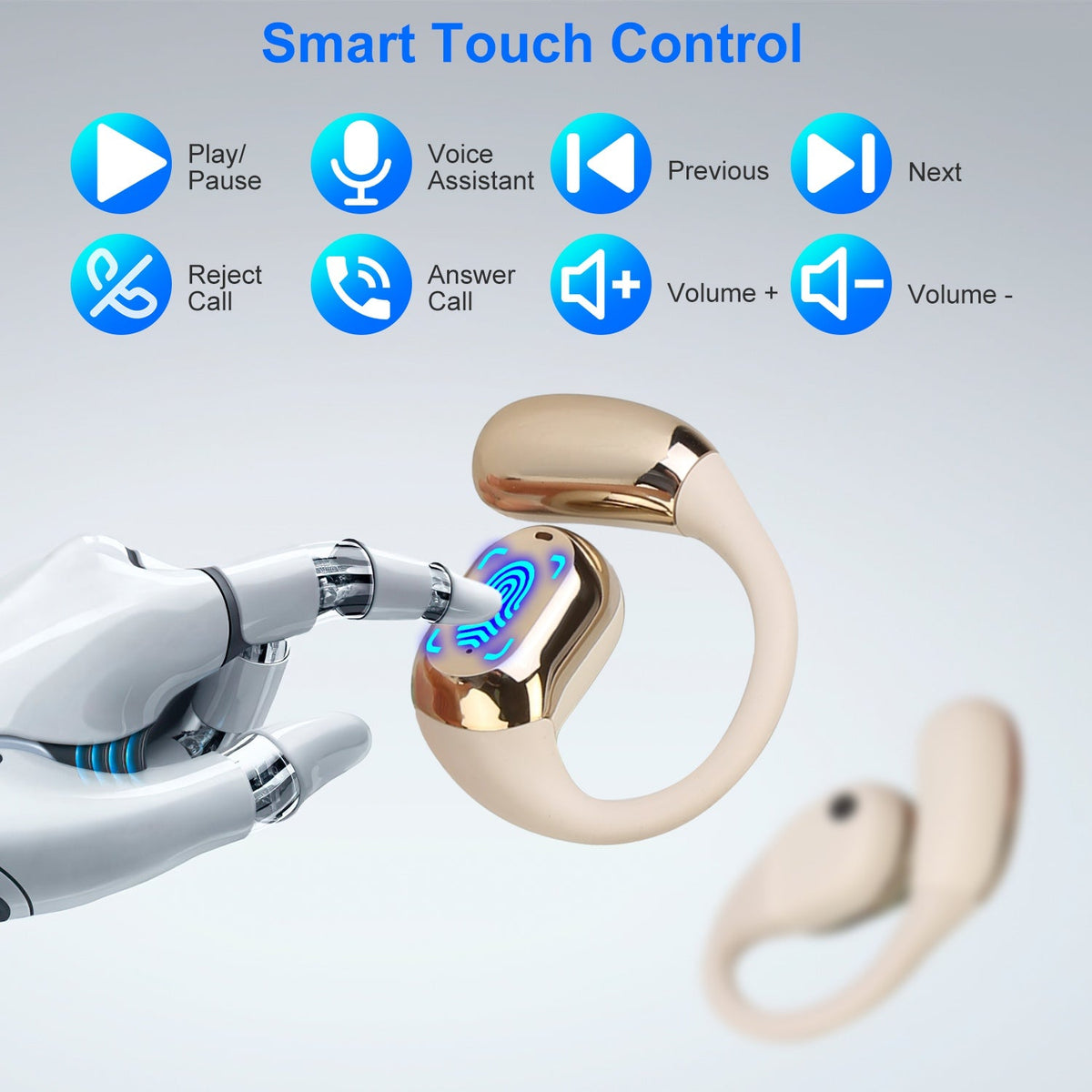 1 Set Wireless V5.4 Open Ear Earbuds with Earhook LED Display Charging Case IPX5 Waterproof 300Hrs Standby Time Touch Control Stereo Sport Headphones for Workout Running