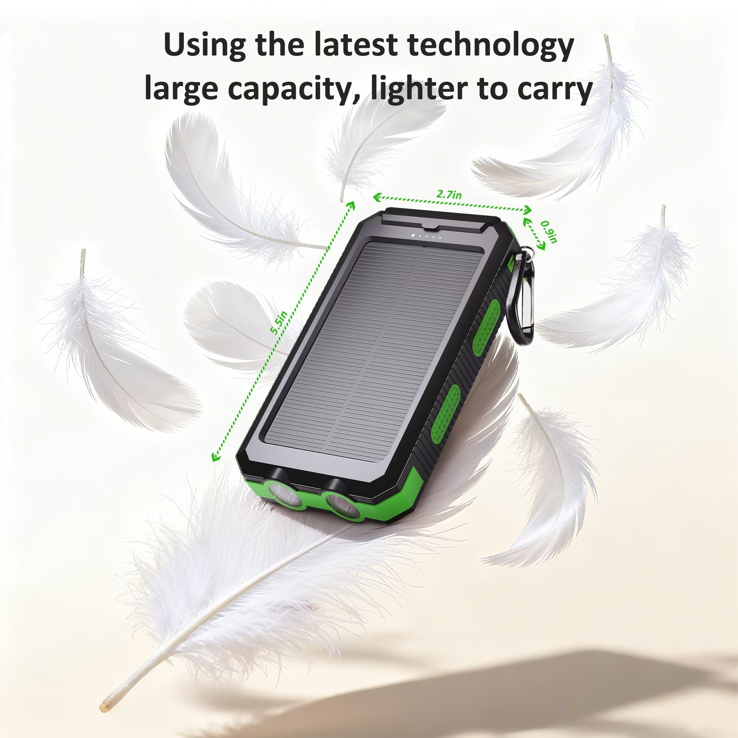Solpowben 20000Mah Solar Power Bank Compatible for Cell Phone Iphone, Portable Charger with Dual 5V USB Ports & 2 Flashlights & Compass for Outdoor Camping Hiking (Green)