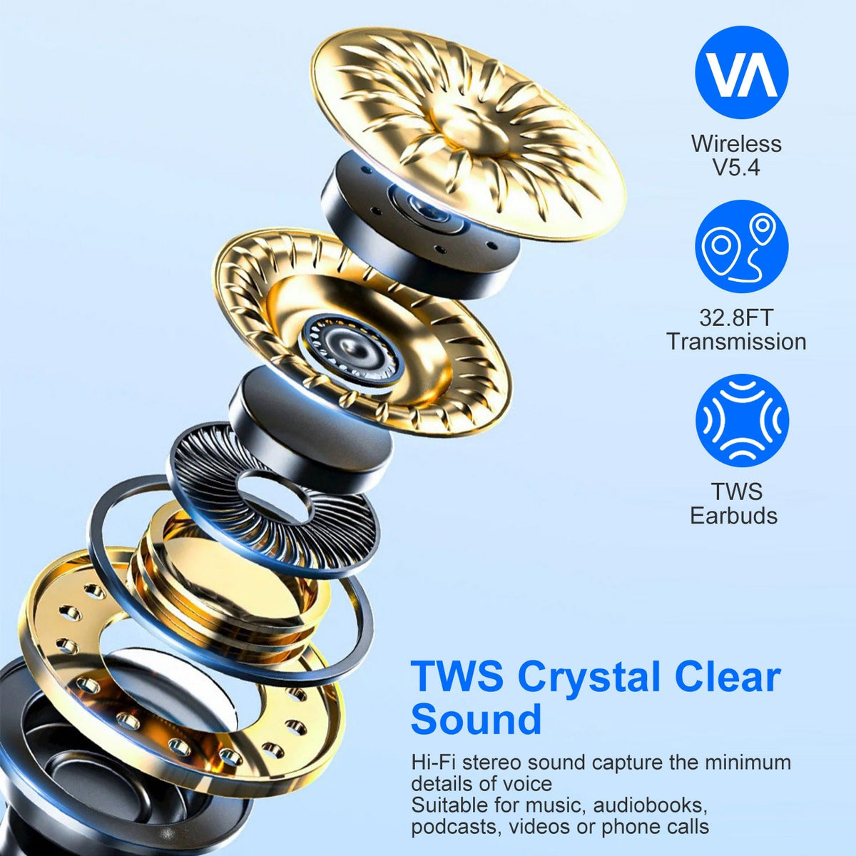 1 Set Wireless V5.4 Open Ear Earbuds with Earhook LED Display Charging Case IPX5 Waterproof 300Hrs Standby Time Touch Control Stereo Sport Headphones for Workout Running