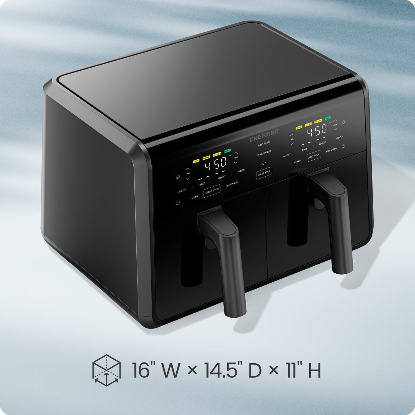 9-Quart Turbofry Dual Basket Air Fryer with 4 Cooking Functions, 450°F Max Temp - Black